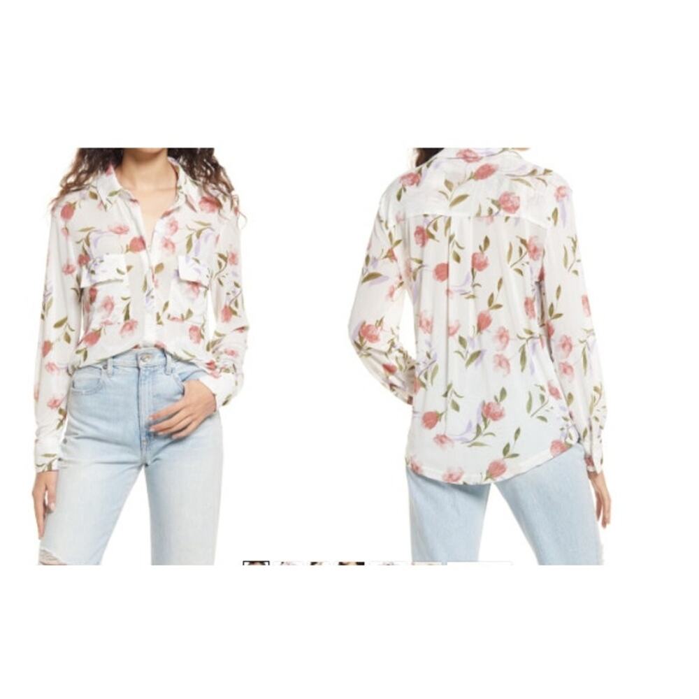 New NWT J Luxe Label Lehana Floral Print Button-Up Sheer Size 2XL